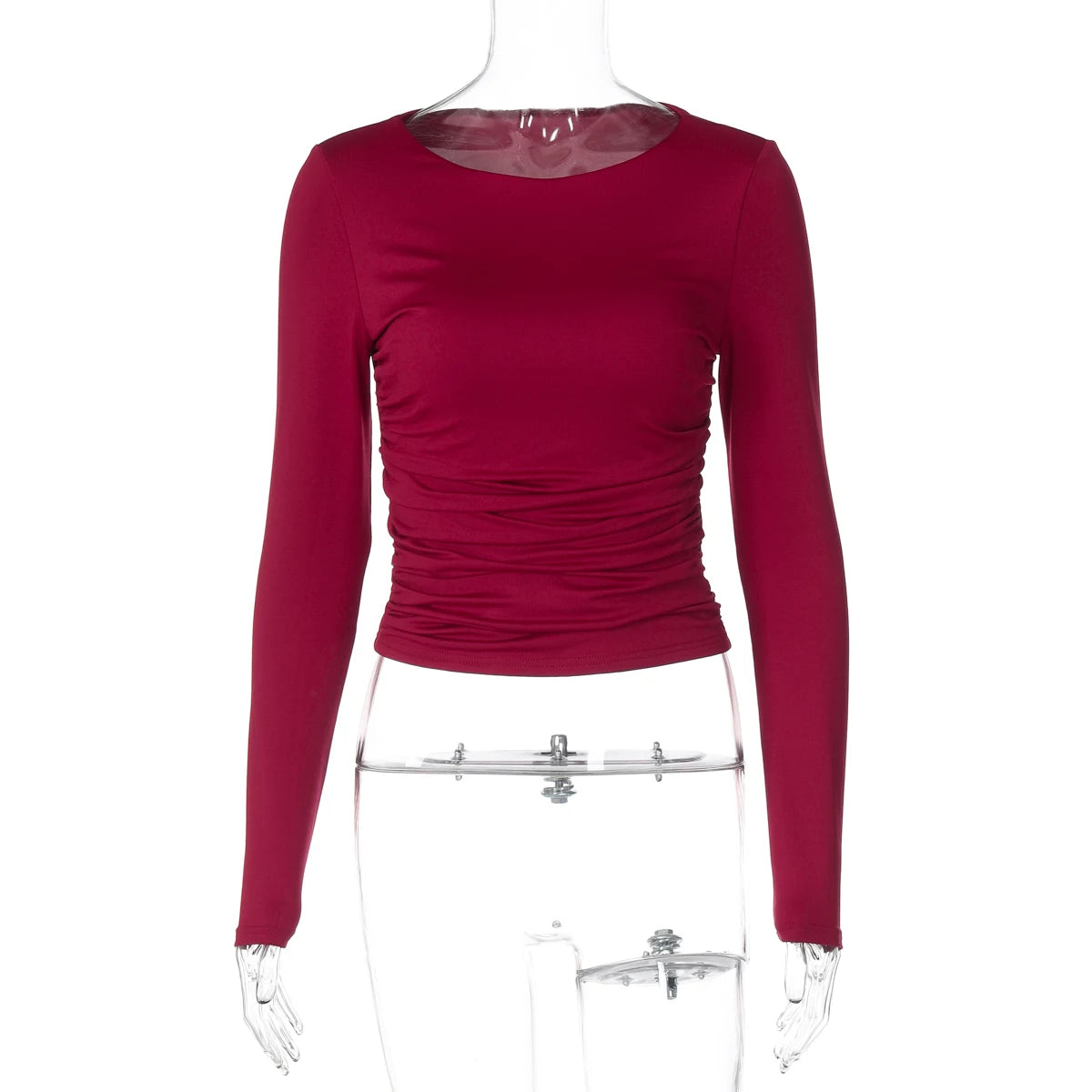 Dulzura O-Neck Long Sleeve Ruched Slim Fit T-Shirt