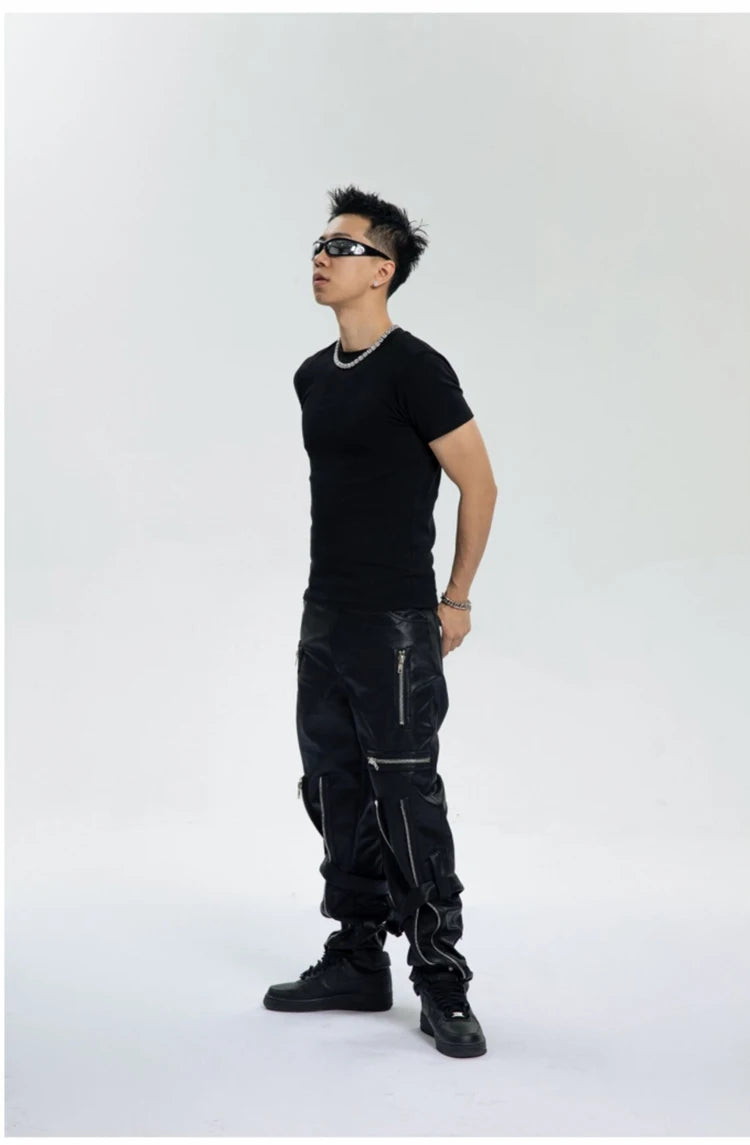 Mauroicardi Spring Black Pu Leather Pants