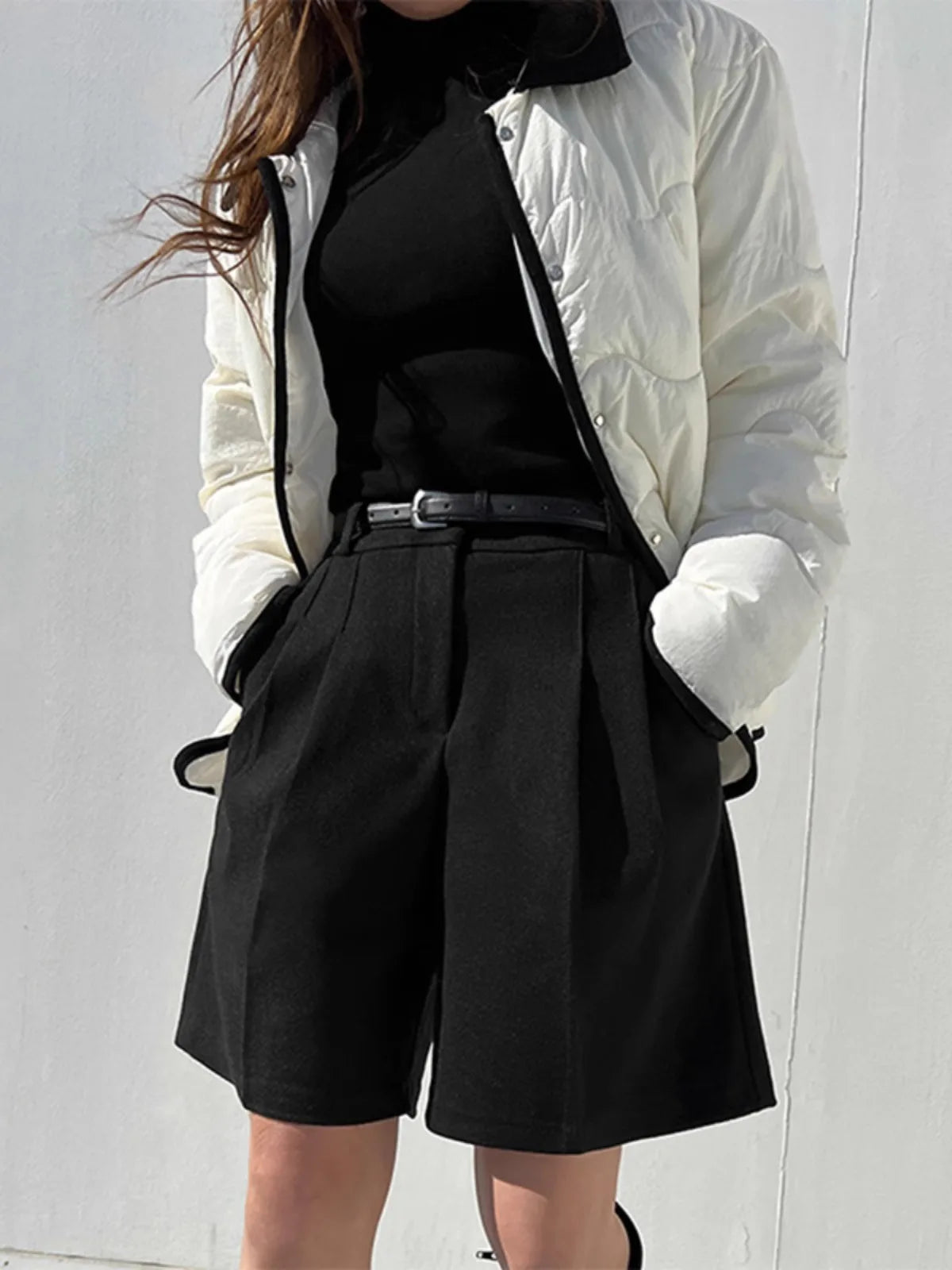 Chic Faux Woolen Straight Shorts