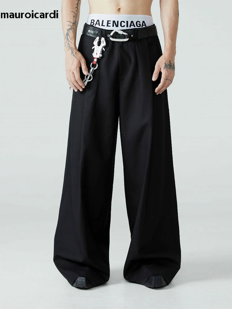 Mauroicardi Casual Baggy Pleated Wide Leg Pants