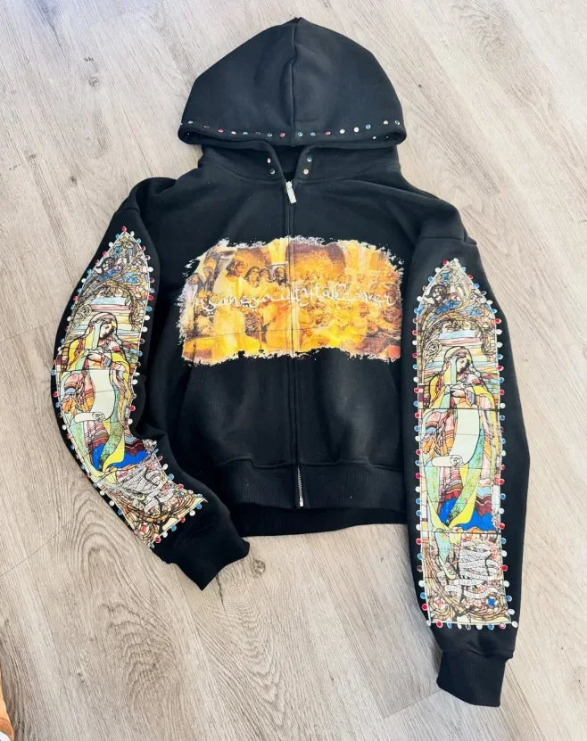 Y2K  Simple Personality Design Double-Sided Zipper Hoodie