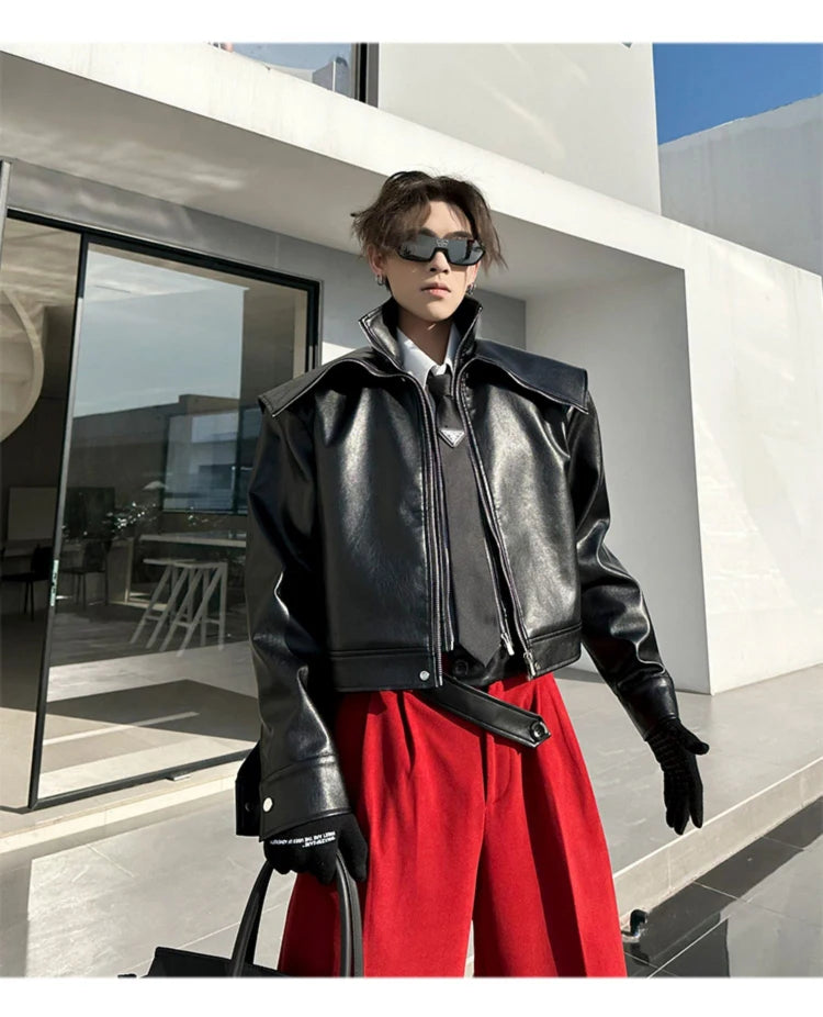 Mauroicardi Spring Autumn  Faux Leather Jacket