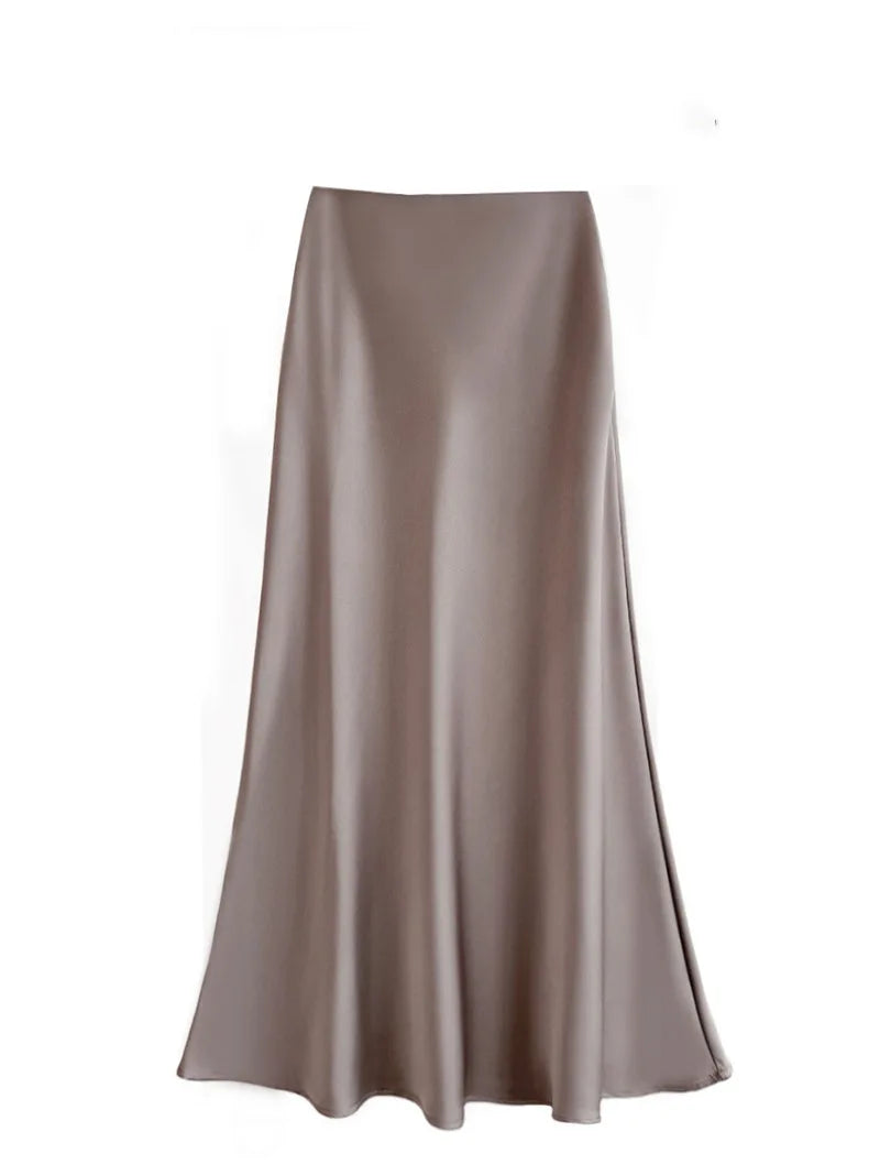 French Style Chic High-Waisted Satin Skirt