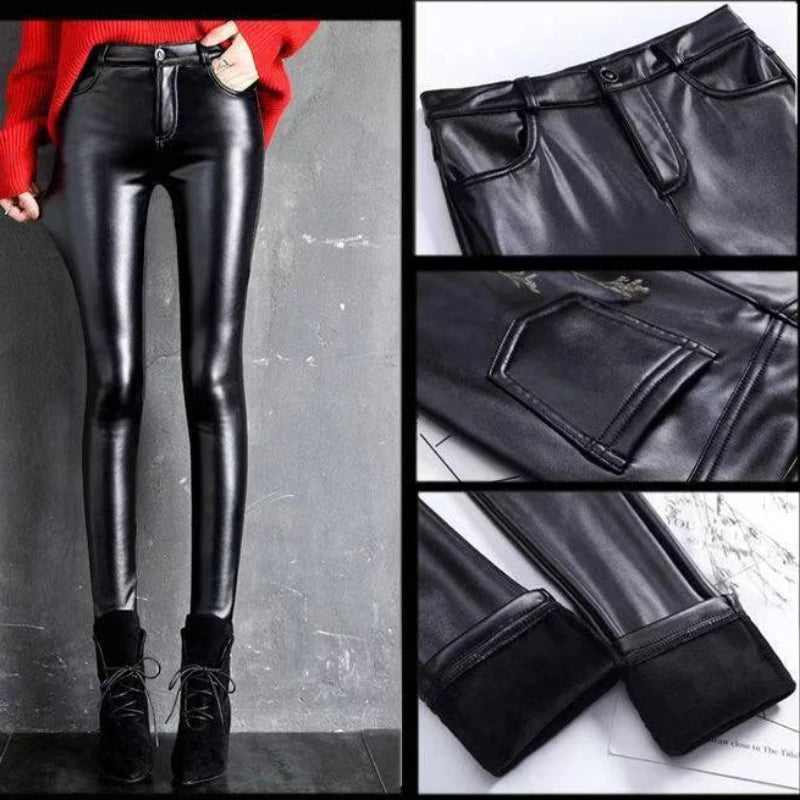 Cashmere PU Leather Pants