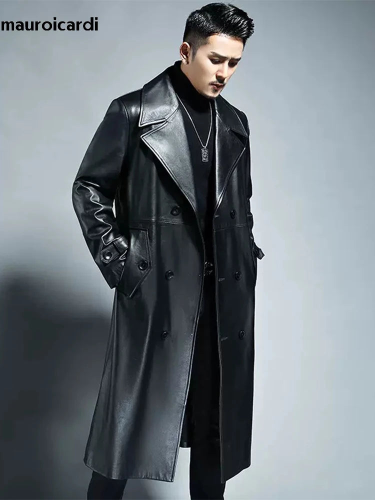 Mauroicardi Waterproof Pu Leather Trench Coat