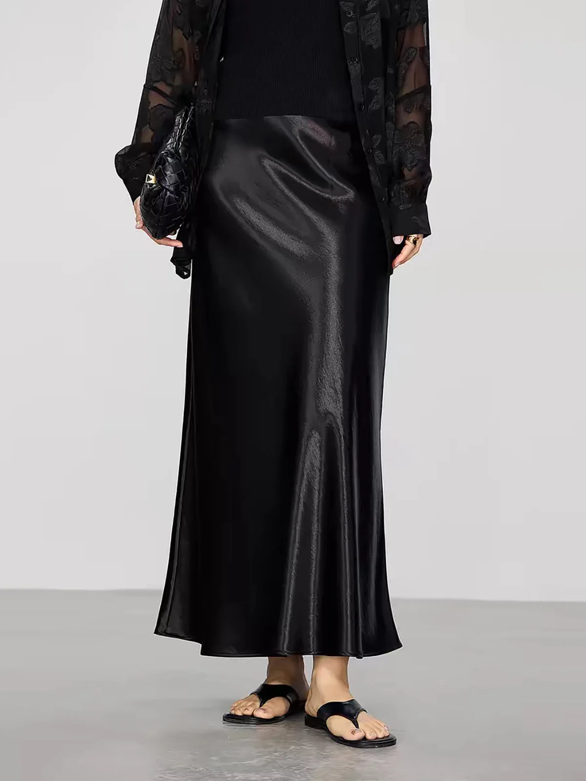 French Style Chic High-Waisted Satin Skirt