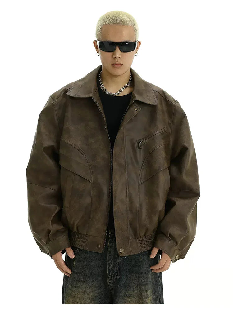 Mauroicardi Spring Cool Distressed Brown Pu Leather jacket