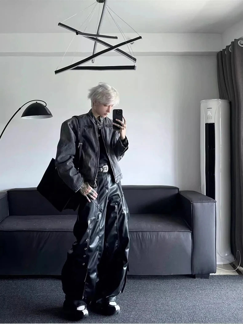 Mauroicardi Casual Black Shiny Pu Leather Pants