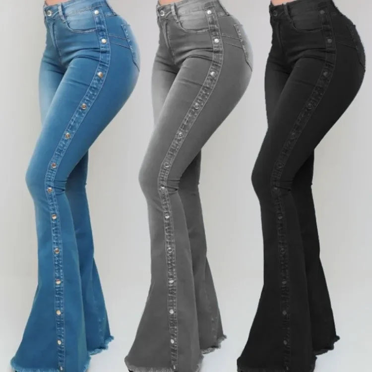 High Waist Stretch Denim Flare Jeans