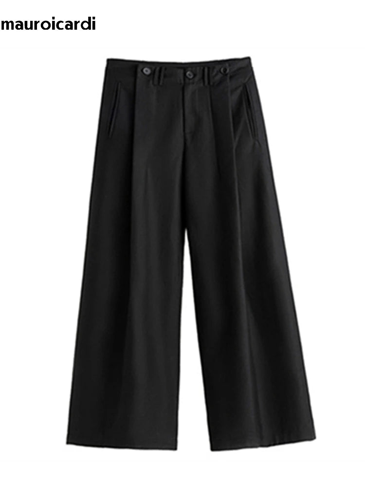 Mauroicardi Casual Baggy Pleated Wide Leg Pants