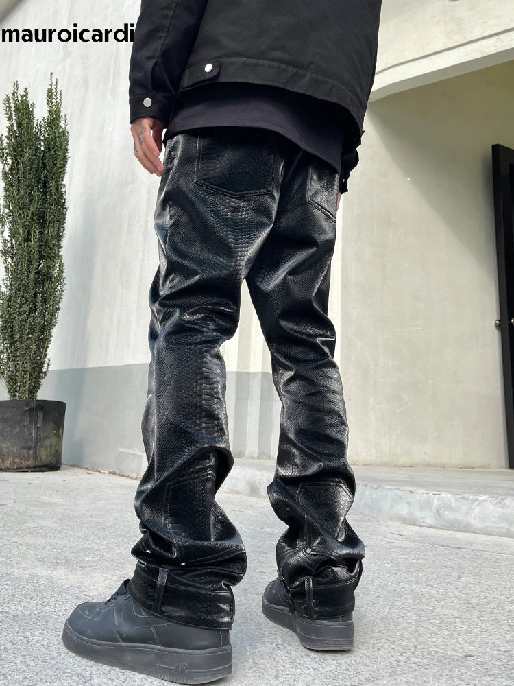 Mauroicardi Snake Skin Patent Pu Leather Pants
