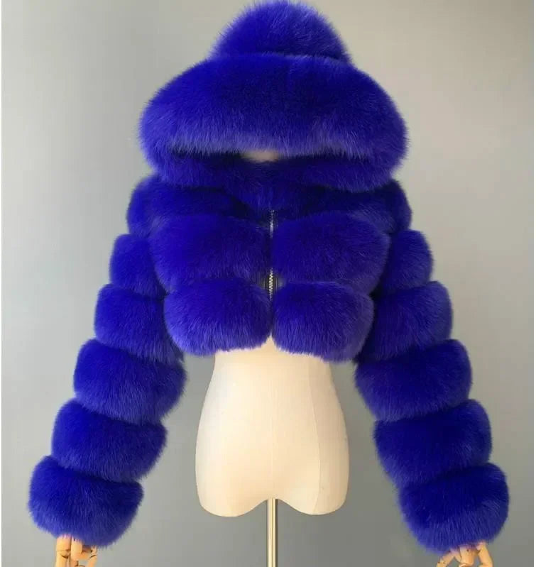 Winter Fashion Hooded Faux Fur Coat