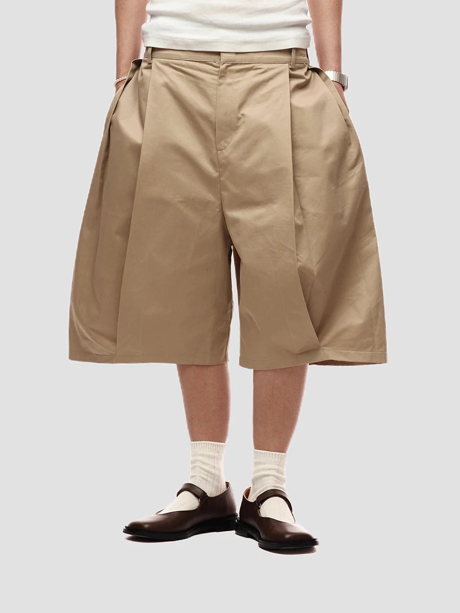 Mauroicardi Baggy Casual Khaki Wide Leg Shorts