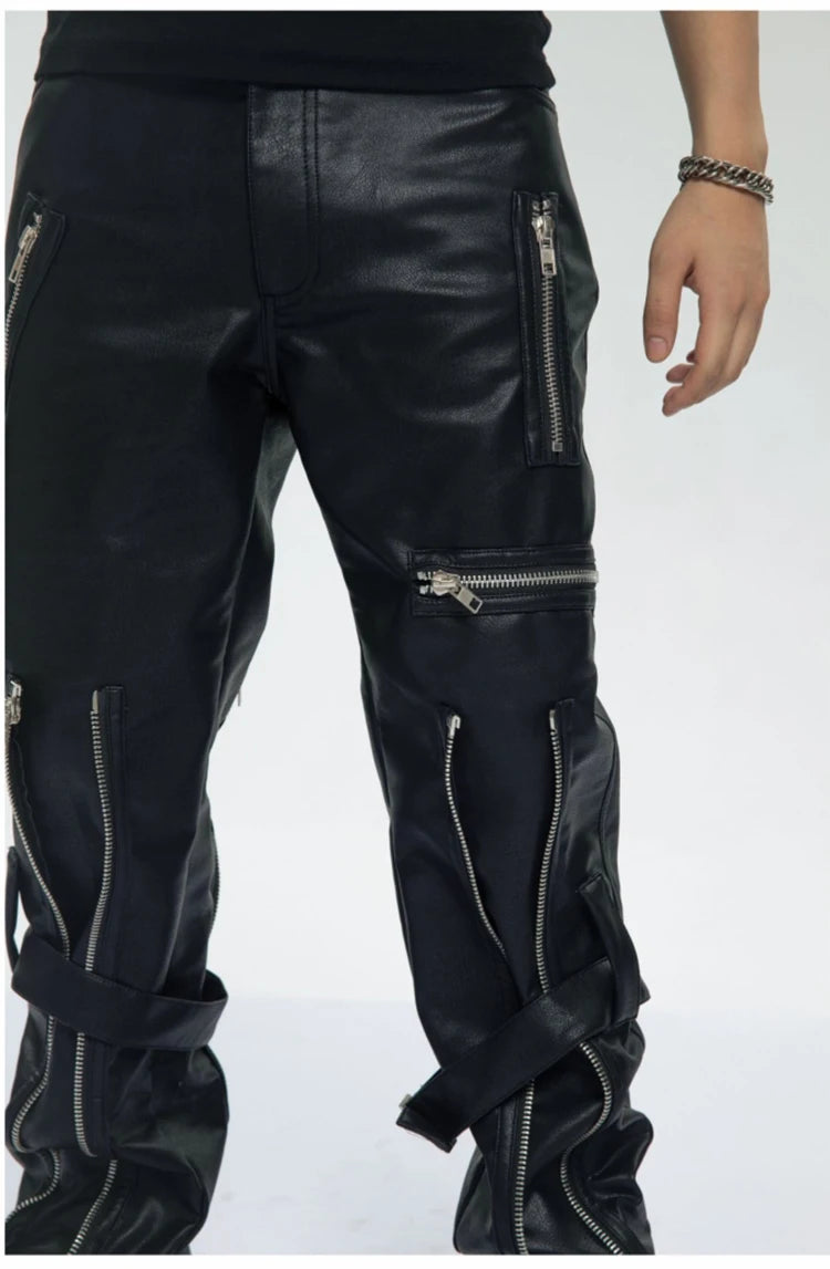 Mauroicardi Spring Black Pu Leather Pants