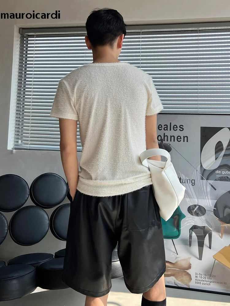 Mauroicardi  Black Pu Leather Straight Shorts