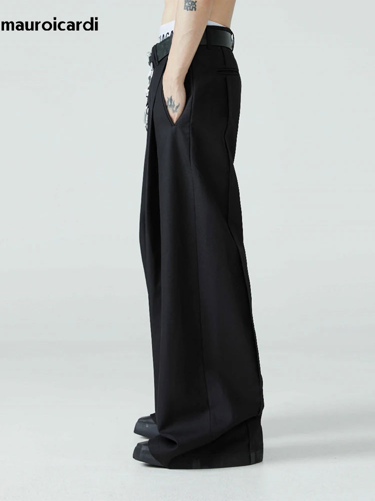 Mauroicardi Casual Baggy Pleated Wide Leg Pants