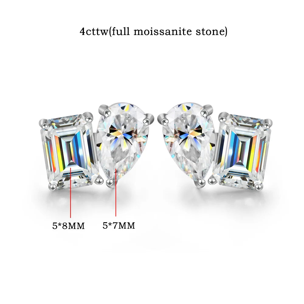 FEOBUR 4cttw Two Stone Moissanite Stud Earrings