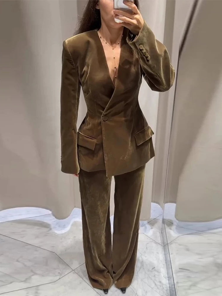 Elegant Velvet Jacket Pant Set