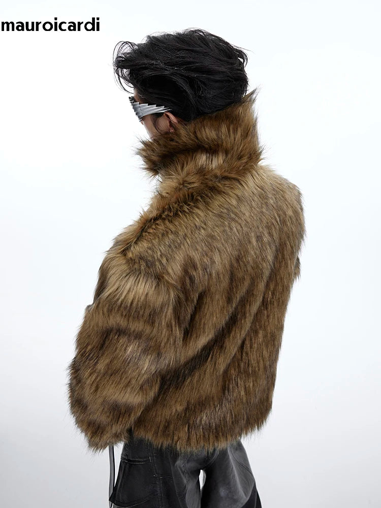 Mauroicardi Winter Short Hairy Soft Faux Fur Coat