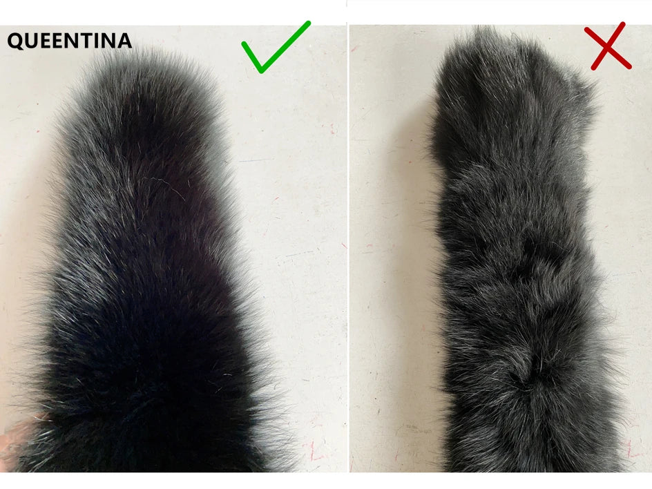 QUEENTINA Real Fox Fur Coat With Collar Overcoat