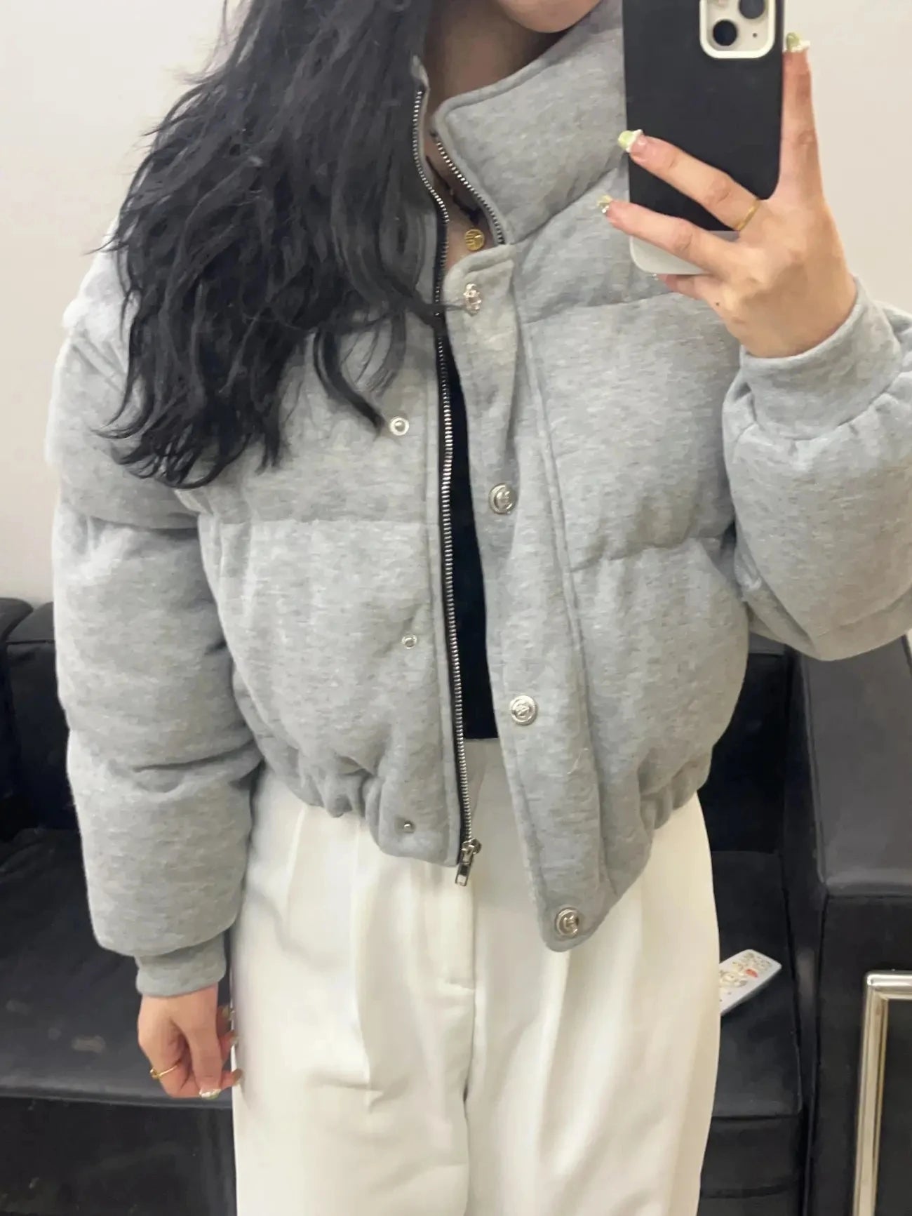Korean Style Gray Cotton Puffer Coat