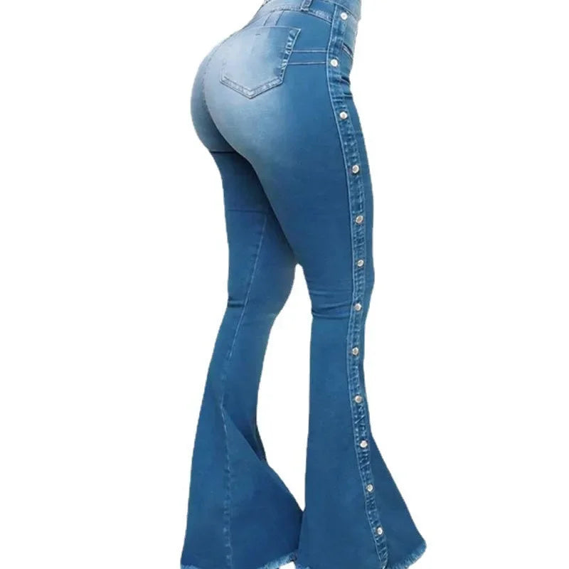 High Waist Stretch Denim Flare Jeans