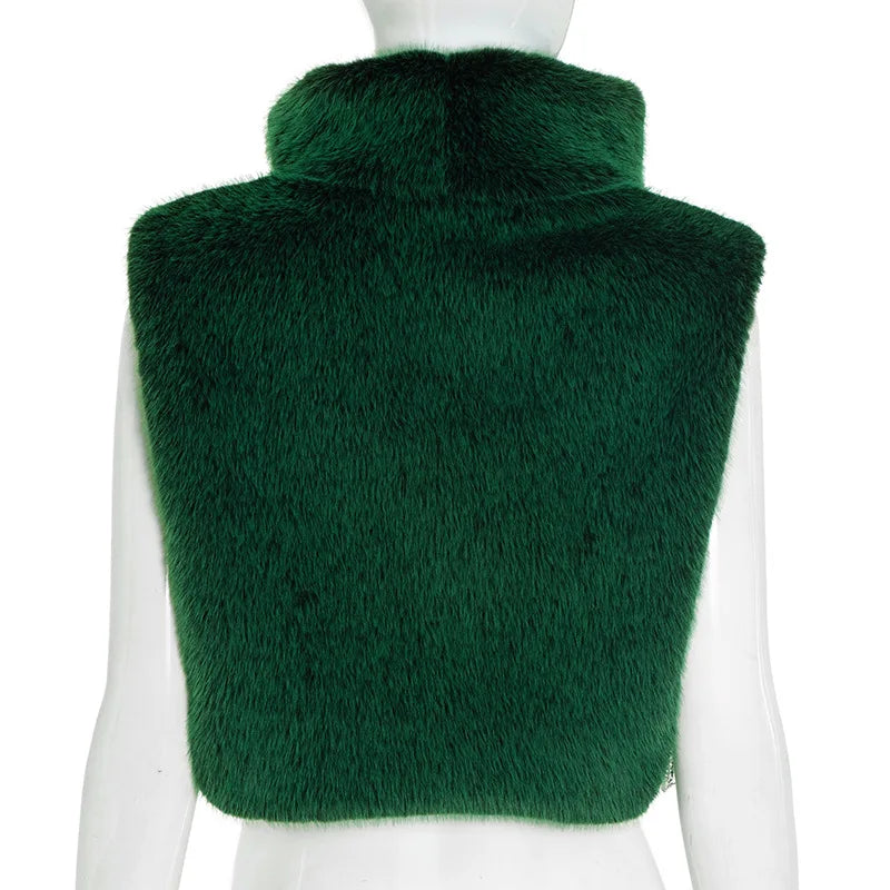 Sexy Furry Turtleneck Waistcoat Vest