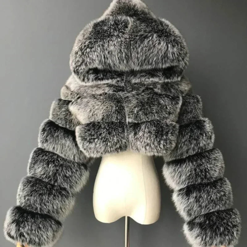 Winter Fashion Hooded Faux Fur Coat