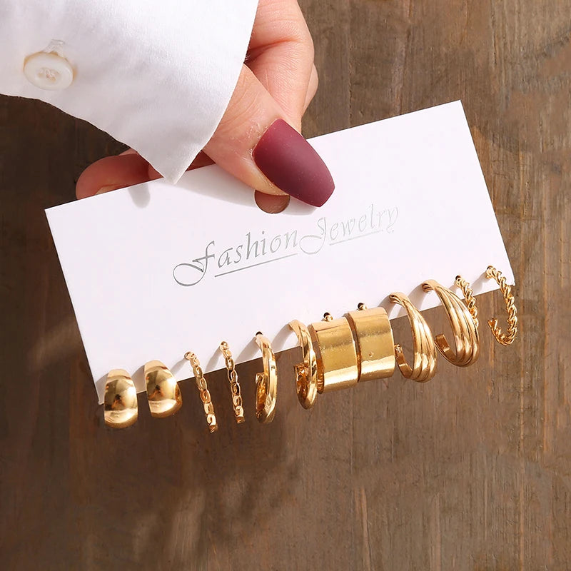 Gold Color Vintage Geometry Pearl Earrings Set