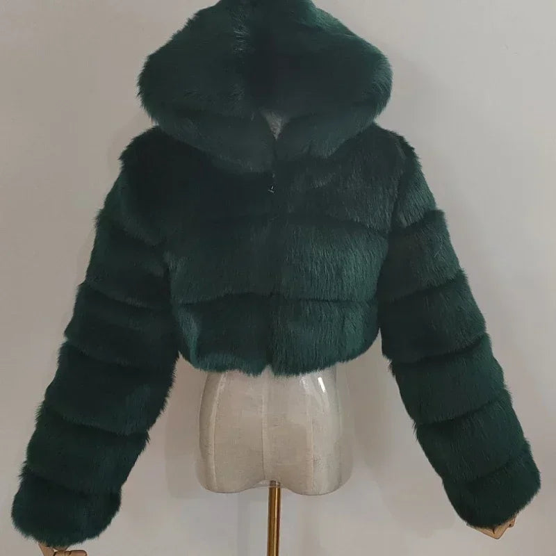 Winter Fashion Hooded Faux Fur Coat