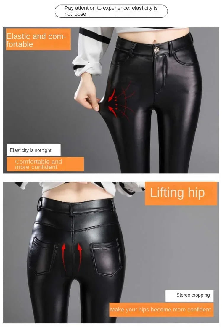 Cashmere PU Leather Pants