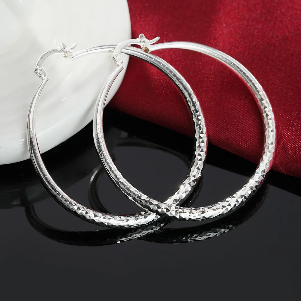 Charms fine 925 Sterling Silver 5CM circle hoop Earrings