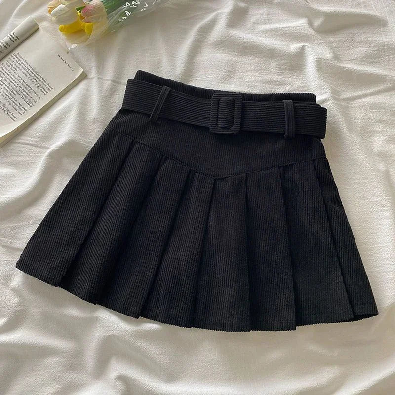 Cord Belted Pleated Skirt
