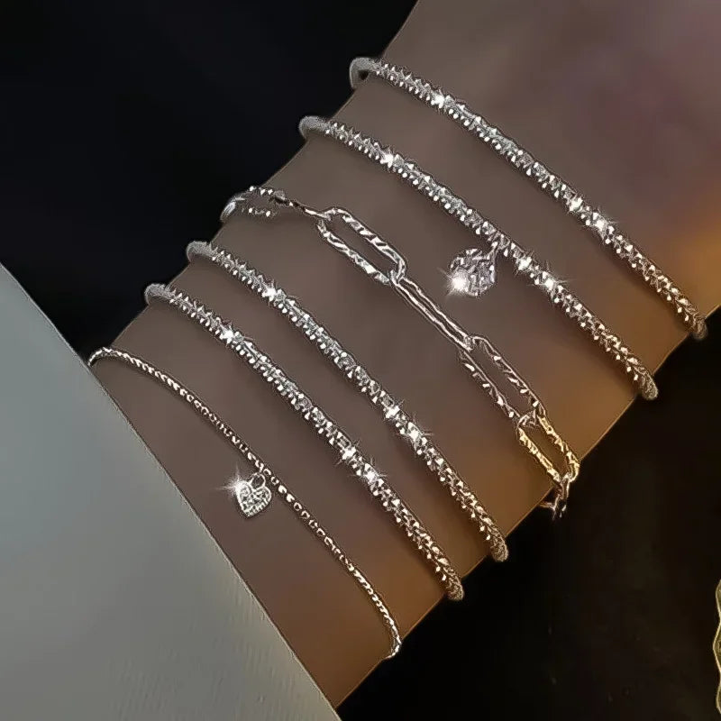 6Pcs 925 Sterling Silver Rhinestone Bracelets