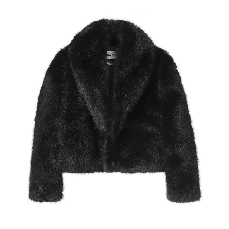 Neo Mint Street Fashion Shawl Collar Faux Fox Fur Coat