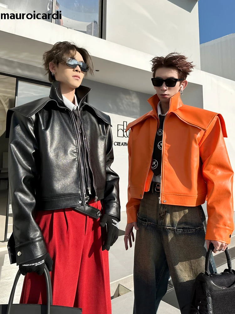 Mauroicardi Spring Autumn  Faux Leather Jacket