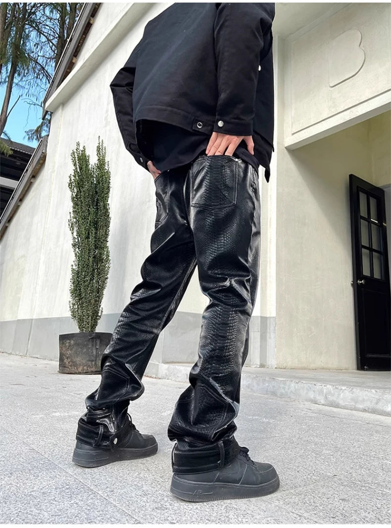 Mauroicardi Snake Skin Patent Pu Leather Pants