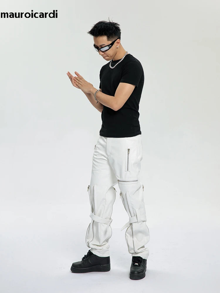 Mauroicardi Spring Black Pu Leather Pants