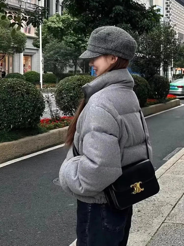 Korean Style Gray Cotton Puffer Coat