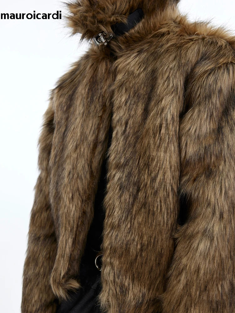 Mauroicardi Winter Short Hairy Soft Faux Fur Coat