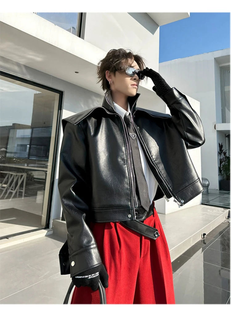 Mauroicardi Spring Autumn  Faux Leather Jacket