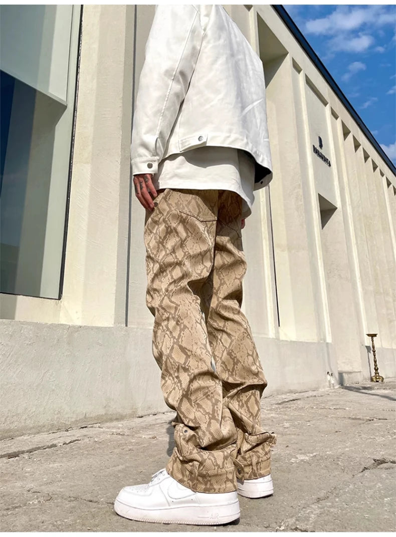 Mauroicardi Snake Skin Patent Pu Leather Pants