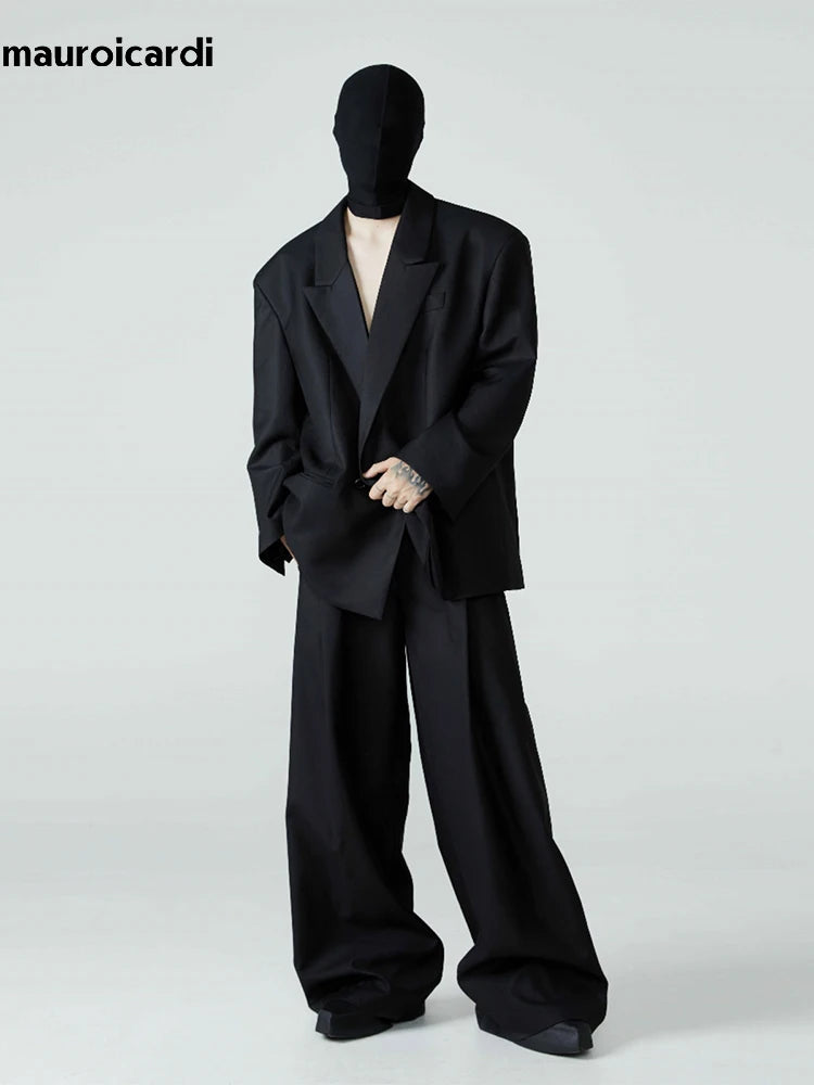 Mauroicardi Casual Baggy Pleated Wide Leg Pants