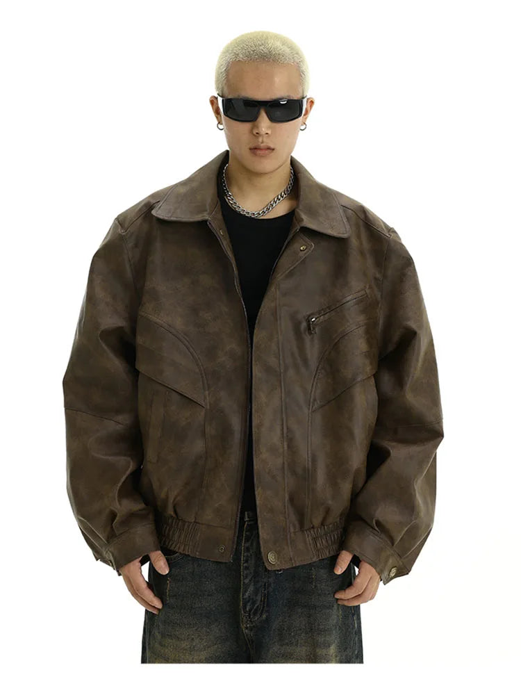 Mauroicardi Spring Cool Distressed Brown Pu Leather jacket
