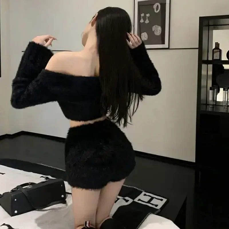 Plush Slim High Waist Velvet Pants