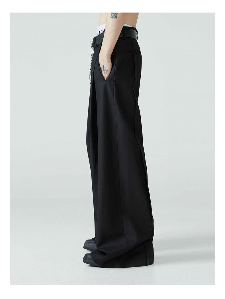 Mauroicardi Casual Baggy Pleated Wide Leg Pants