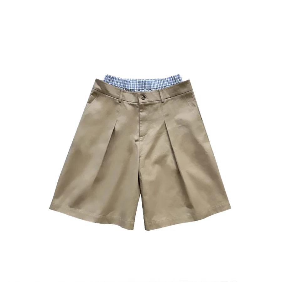 Mauroicardi Plaid Patchwork Khaki Shorts