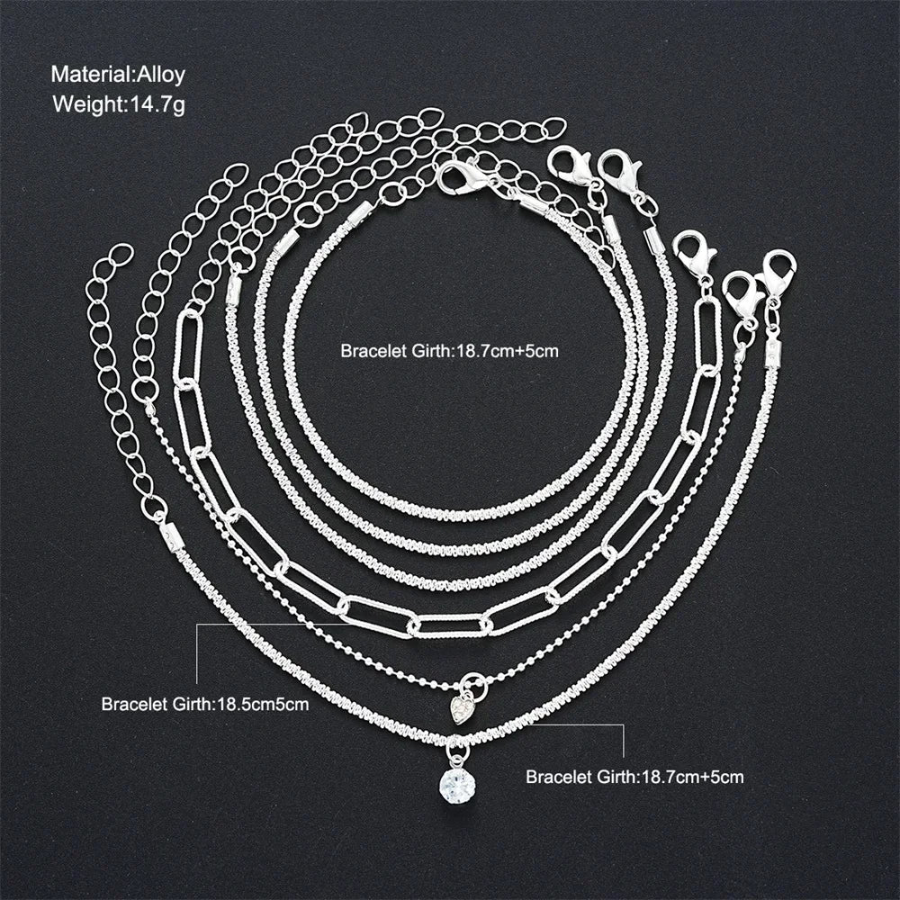 6Pcs 925 Sterling Silver Rhinestone Bracelets