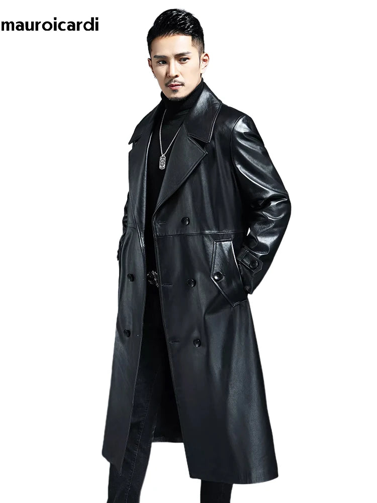 Mauroicardi Waterproof Pu Leather Trench Coat