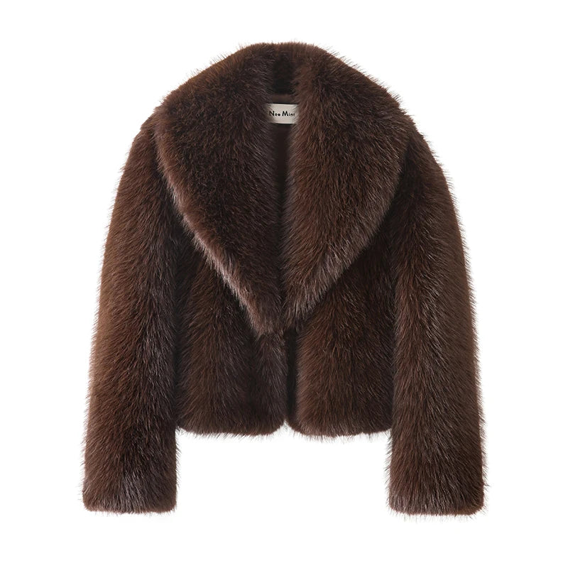 Neo Mint Street Fashion Shawl Collar Faux Fox Fur Coat